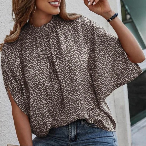 Boho Leopard Print Batwing Sleeve Blouse - Picture 4 of 4
